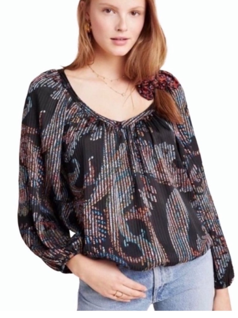 Maeve Anthropologie Sheer Paisley Peasant Blouse Small Boho Long Sleeve *N9